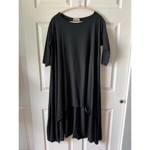 Saga Made in Italy Black Lagenlook Dress Asymmetrical High Low Hem Size XL